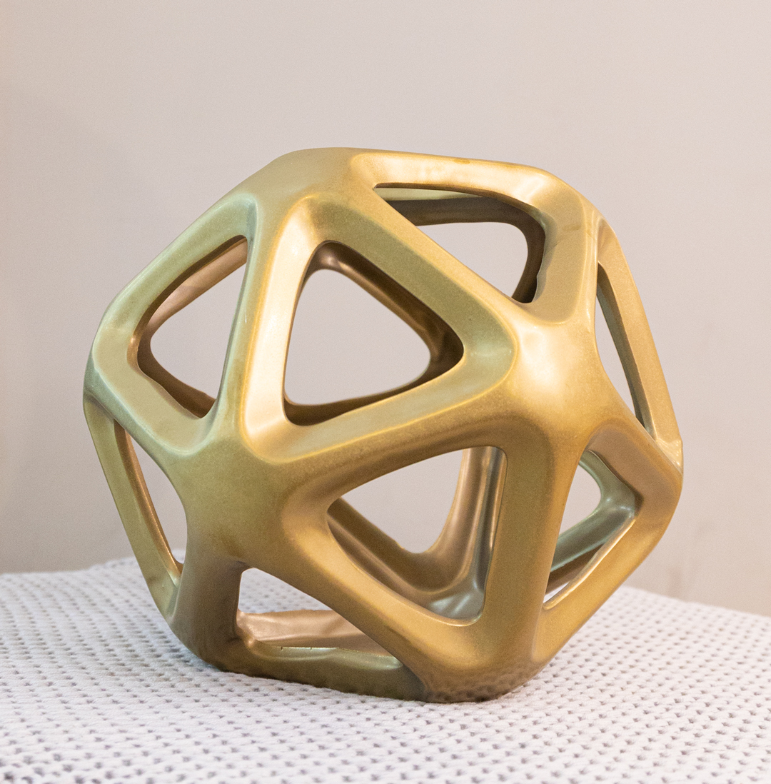 Golden Geometric Ceramic Ball Decoration